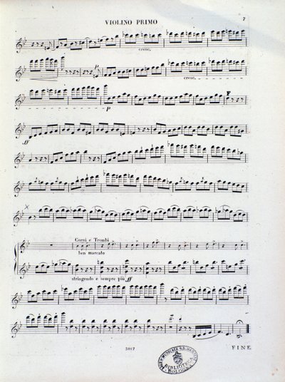 Page of Musical Score of First Violin of Overture No. 11 by Kalliwoda by Unknown artist