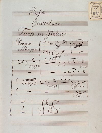 Page of musical score of the overture of The Turk in Italy by Gioacchino Rossini by Unknown artist