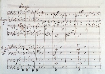 Page of the symphony reduced to two pianos and eight hands of Die Zauberflote, opera by Mozart, Lichtenthal version by Unknown artist