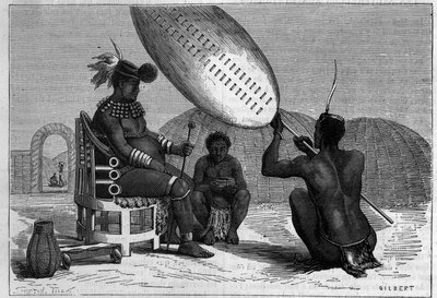 Panda, late king of the Zulu. Engraving in 