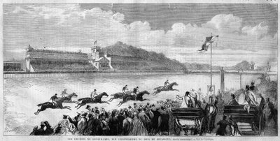 Paris, race at the Longchamps racecourse at the Bois de Boulogne, enlarged and designed by Haussmann and inaugurated in 1857, in “L