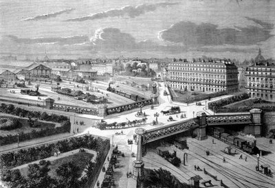 Paris, the new place of Europe on the western railways. 1868. Engraving of the 19th century by Unknown artist