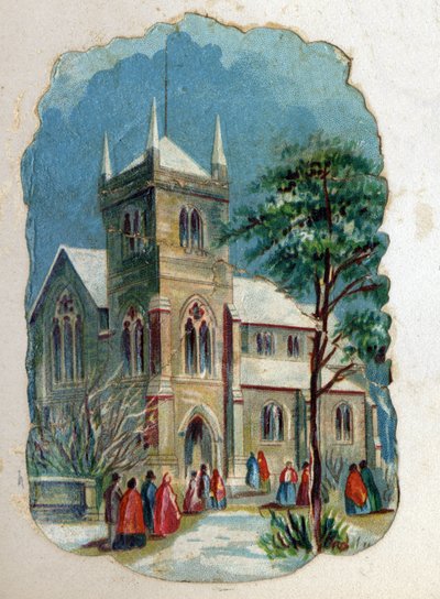 Parishioners going to a church for Sunday Mass by Unknown artist