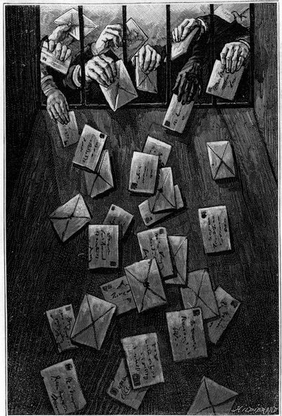 Parisians deposit their mail at the main post office on Rue de Louvre before the last morning. Engraving in the journal 