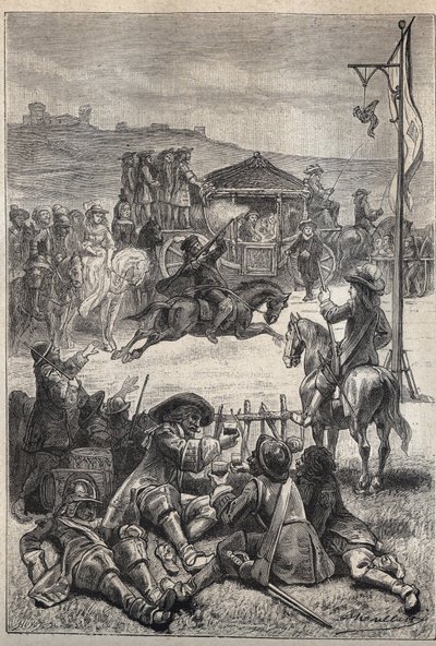 Parrot Shooting - 19th century illustration for the historical novel 