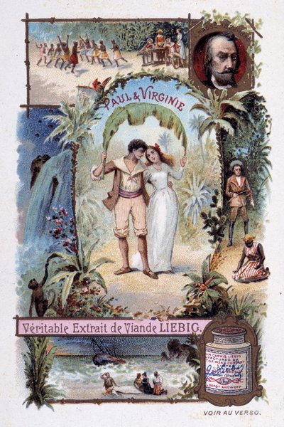 Paul and Virginia. Roman by Henri Bernardin de Saint Pierre, French writer (1737-1814). Illustration by V. Massé - Liébig advertising vignette by Unknown artist
