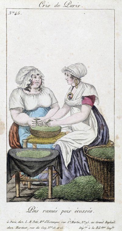 Pea merchants: two women shedding peas - in 