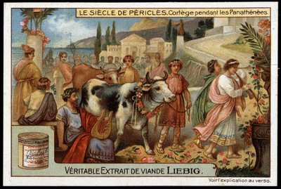 Pericles century (495-429 BC): cortege during panathenaic festival - Liebig chromolithography by Unknown artist