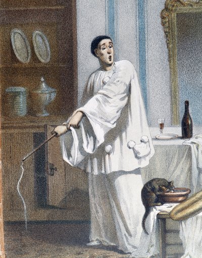 Pierrot whips a cat by Unknown artist