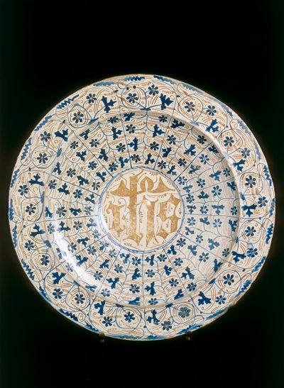 Plate with crystalized monogram, Valencia manufacture by Unknown artist