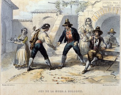 Players of morra, Italian game in an inn in Bologna. Early 19th century by Unknown artist