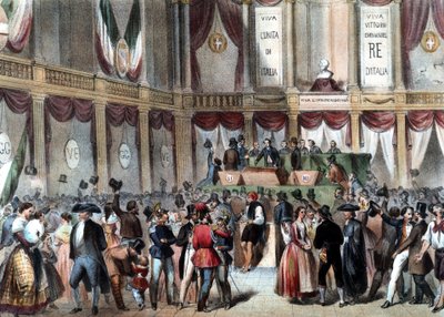 Plebiscite for the Annexation of the Kingdom of Naples to Italy in 1860. In the Background: Viva Vittorio Emmanuele Re D