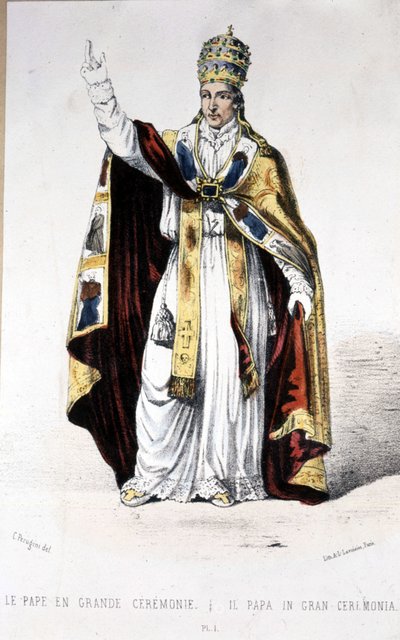 Pope Pius IX in a Great Ceremony Dress - Engraving by Unknown artist