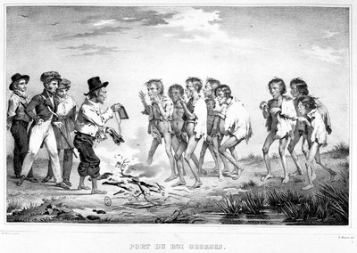 Port of King George, New Holland: A native shows his companions the gifts he received on the edge of the Australabe by Unknown artist