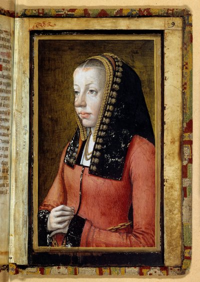 Portrait assumed of Anne of Brittany (1477-1514) Queen of France. Miniature, fragment of book of hours. Anonymous by Unknown artist