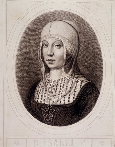 Portrait in Medallion of Isabelle 1st the Catholic or Castile - Engraving by Unknown artist