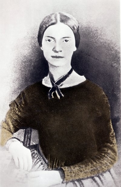 Portrait of American poet Emily Dickinson (1830-1886) from a photograph circa 1846-1847 by Unknown artist