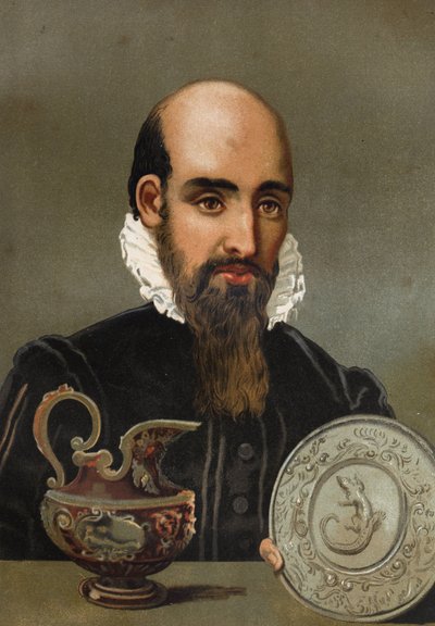 Portrait of Bernard Palissy (1510 - 1589). Chromolithography of the end of the 19th century. based on 
