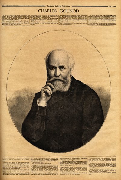 Portrait of Charles Gounod (1818-1893), a French composer, reputed for his operas (Faust in 1859, Romeo and Juliette in 1867), he also composed symphonies and numerous melodies for the poems of Alfred de Musset (1810-1857) and Victor Hugo (1802-1885). Engr by Unknown artist