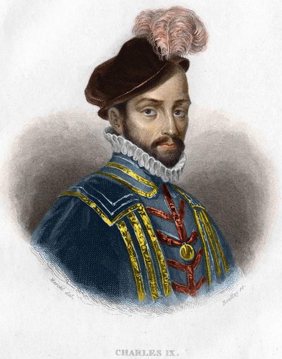 Portrait of Charles IX (1550-1574), King of France. Engraving 19th Century by Unknown artist