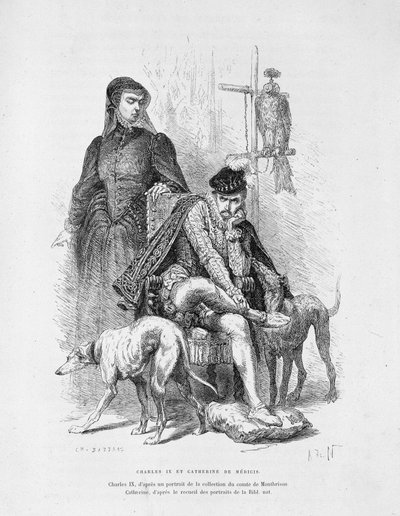 Portrait of Charles IX and Catherine de Medici - in Histoire de France by Guizot by Unknown artist