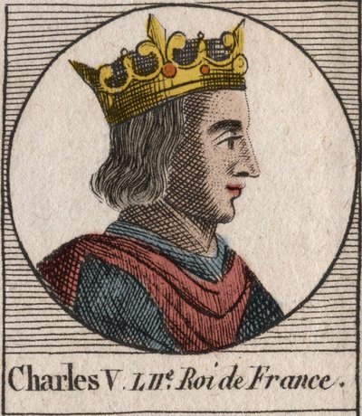 Portrait of Charles V the Sage (1338 - 1380) - engraving from 