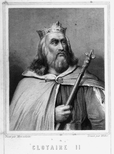 Portrait of Clotaire (Clothaire) II (584 - 628), King of Neustria and King of the Francs - in “Histoire des Français” by Lavallée, engraving, sd by Unknown artist
