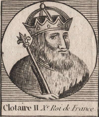 Portrait of Clothaire II (584 - 628), King of Neustria and King of the Franks - Clotaire or Chlotar II (d.629) King of the Franks - engraving from Instruction sur l