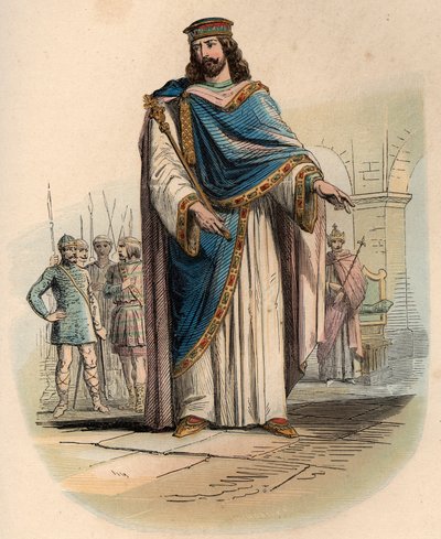 Portrait of Clovis I, King of the Franks. Engraving from 1868 in 