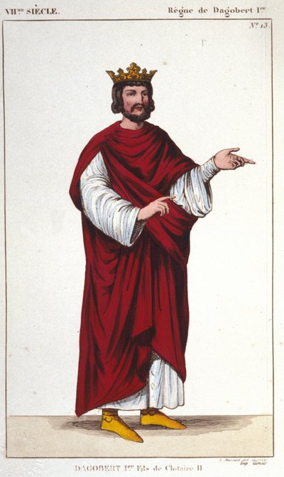 Portrait of Dagobert I (? - 639), King of the Franks, Dynasty of the Merovingians. Engraving of 1830 by Unknown artist