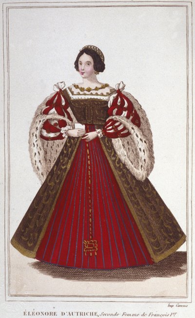 Portrait of Eleonore of Habsburg (or Austria) (1498-1558), Archduchess of Austria, Queen of Portugal then Queen of France, Second Wife of François I (Engraving of 1830) by Unknown artist