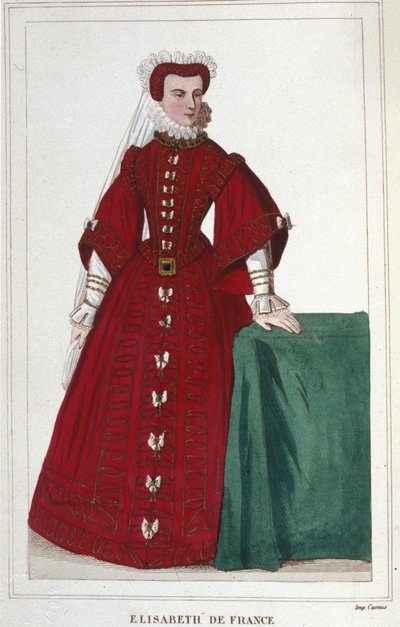 Portrait of Elisabeth of France (1545 - 1568) Daughter of Henry II and Catherine of Medici. Engraving of 1830 by Unknown artist