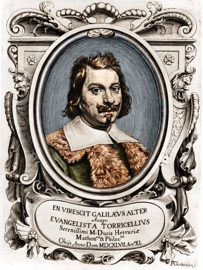 Portrait of Evangelista Torricelli or Toricelli (1608 - 1647), Italian physicist. Engraving of the 17th century by Unknown artist