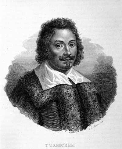 Portrait of Evangelista Torricelli (1608 - 1647), Italian physicist. Italian engraving of the 19th century by Unknown artist