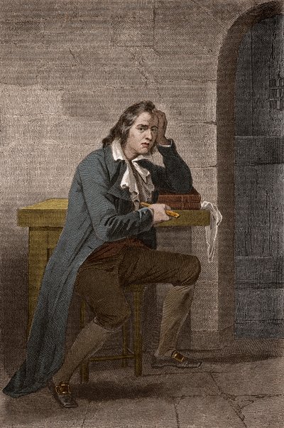 Portrait of Francois Babeuf dit Gracchus (1760-1797), French Revolutionary, Stabbing Himself - Anonymous Engraving by Unknown artist