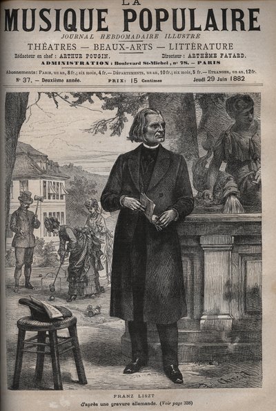 Portrait of Franz Liszt (1811-1886), Hungarian composer, pianist and conductor - engraving in Popular Music illustrious weekly newspaper - 1882 by Unknown artist