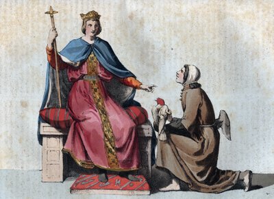 Portrait of Frederick II of Hohenstaufen Holy Roman Emperor with his falconer - Portrait of Frederick II by Hohenstaufen (1194-1250), King of the Holy Roman Empire with his falconer - engraving from 