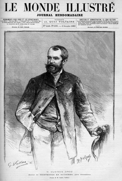 Portrait of Gustave Droz (1832-1895), French Painter and Novelist. Engraving in Le Monde Illustre by Unknown artist
