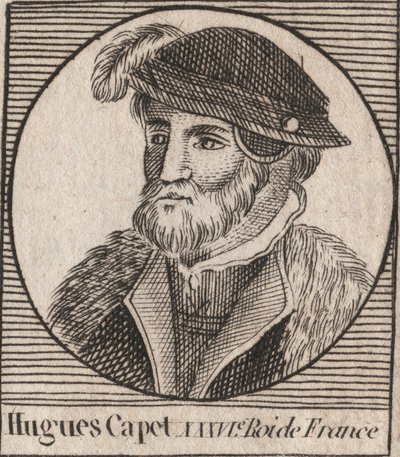 Portrait of Hugues I Capet (ca. 941 - 996), Duke of France then King of France - engraving from 