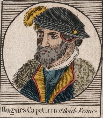 Portrait of Hugues I Capet (ca. 941 - 996), Duke of France then King of France - engraving from 