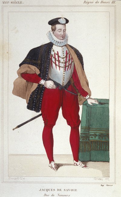Portrait of Jacques de Savoie Nemours (1531-1585), Count of Geneve and Duke of Nemours from 1533 to 1585. Engraving from 1830 by Unknown artist