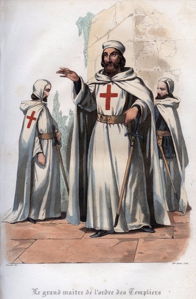 Portrait of James of Molay, Grand Master of the Knights Templar. Engraving from 1842 in Histoire des popes by Maurice Lachatre. Private collection. by Unknown artist