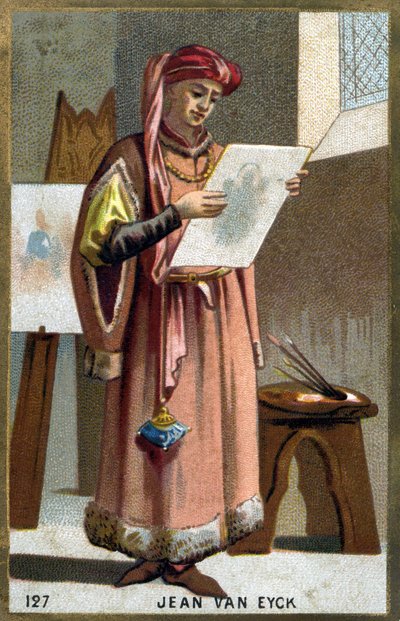 Portrait of Jan Van Eyck (1390 -1441) Flemish painter - headdress of a liripipion. Chromolithography of the 19th century by Unknown artist