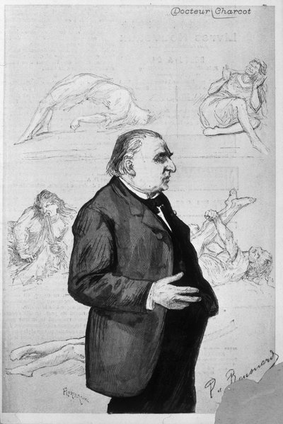 Portrait of Jean Martin Charcot with Drawings Depicting Patients Suffering from Hysteria by Unknown artist