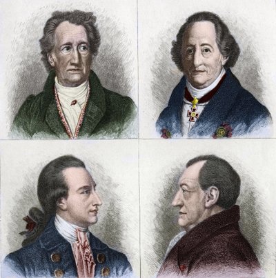 Portrait of Johann Wolfgang Goethe (1749 - 1832), German writer, at different ages in his life. Engraving of the 19th century. by Unknown artist
