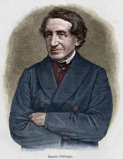 Portrait of Johann Joseph Ignaz von Dollinger (1799 - 1890), German priest and professor of ecclesiastic history. Engraving of the 19th century by Unknown artist