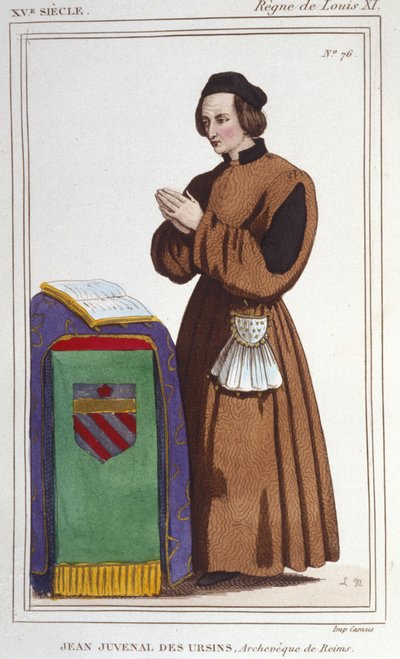 Portrait of John Juvenal des Ursins: From his real name Jouvenel. Born in 1388 (Paris), died in 1473 (Reims, Marne) at the age of 85. He benefited from the following sources of income: Bishop of Beauvais, Archbishop of Reims, Bishop of Laon, clergy, Attorn by Unknown artist