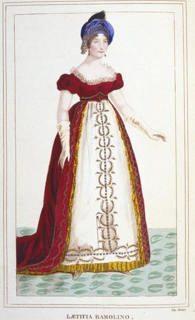 Portrait of Laetitia Bonaparte (Letizia Maria Ramolino) (1750-1836), mother of Napoleon I. Engraving of 1830 by Unknown artist