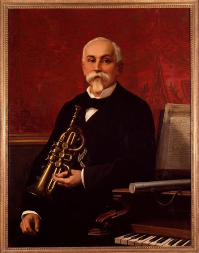 Portrait of Lodovico Bortolotti (19th century) Italian musician. He holds a trumpet. Anonymous painting. 19th century. Bologna, Civico Museo Bibliografico by Unknown artist
