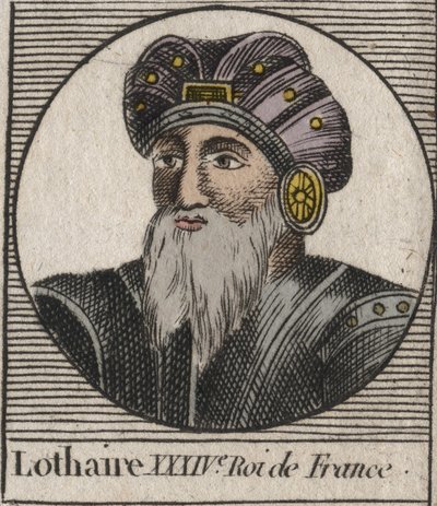 Portrait of Lothair (941-986), King of the Francs - engraving from 